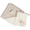 Fehn set da bagno pecora NATUR - set da bagno con asciugamano e flanella in cotone da coltivazione biologica - con motivo di animali per un bagno divertente - per neonati e bambini da 0+ mesi