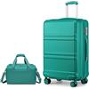 KONO set di 2 Valigie Rigida e Leggera valigia grande 74cm in ABS con 4 Ruote Rotanti e Lucchetto TSA & Borsa da Viaggio 40x20x25 Ryanair, Turchese