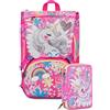 Pool Schoolpack Zaino SJ Gang Unicorno Rosa Rotondo con Luci + Astuccio Triplo Completo