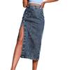 Generic Gonna Lunga in Jeans Con Spacco Anteriore - Maxi Gonna Elegante da Donna Con Tasche, Elasticizzata, in Denim, Con Bottoni e Cintura - Estiva da Spiaggia a Linea, Blu