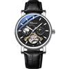 FORSINING Orologio automatico da uomo con fasi lunari Tourbillon scheletro orologio da polso da uomo meccanico orologi quadrante con design cielo stellato, Argento nero