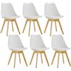 TTATC Set di 6 Sedie da Sala da Pranzo con Gambe in Legno Massello di Faggio, Sedie da Cucina dal Design retrò Sedie da Ufficio in Legno con Seduta Imbottita, Bianco