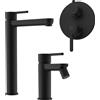Parama Set miscelatore lavabo alto e bidet senza scarico ed incasso doccia con deviatore in ottone nero opaco | Virna