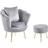 IlGruppone Poltrona Camera da Letto e Salotto in Velluto con Poggiapiedi Contenitore Poltroncina Conchiglia con Gambe in Metallo Placcato Oro Design Moderno, Seduta Morbida con Cuscino - Grigio