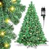 Ikodm Albero di Natale artificiale con illuminazione, 210 cm, verde PVC, albero di Natale automatico, con 400 LED, luce bianca calda e supporto in metallo, difficile infiammabile