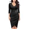 Rayson Vestito Donna Lungo Elegante con Cintura Abito Donna Curvy con Scollo a V e Manica Lunga Abiti da Cerimonia Sera Dresses for Women(Nero,S)