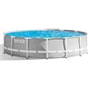 Intex 26724NP - Piscina Fuori Terra Prisma Frame Rotonda, Pompa Filtro 3785 L/h, Scaletta, Telo Base e Copertura, 14614 L, Acciaio e PVC, Grigio, 457x107 cm