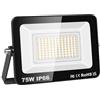 Willpower Faro LED Esterno 75W Faretti LED 3500K Bianco Caldo | Proiettore LED 7,500lm, Senza Spina, Impermeabilità IP66, Luce per Giardino Garage Cortile Officina Patio Piazza