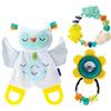 Infantino Cuddly Pal con Massaggiagengive Set Regalo - Gufo Peluche Luminoso, Massaggiagengive con Trame Diverse, Sonaglio Neonato Ruota e Scuoti, Set Regalo per Bambini 0M+