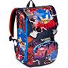 Seven Zaino Scuola Estensibile SONIC PRIME - Rosso Blu - Doppio Scomparto Sdoppiabile Tramite Zip Con Tasca Porta Borraccia - Bambino