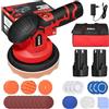 SHALL- Lucidatrice Auto Senza Fili, Lucidatrice a Batteria 6 Pollici， 2500-5000RPM 6 velocità Variabili con 2 Batterie, Kit per lucidatura auto 27 pezzi, per auto