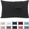 Poligino Federe Cuscini Letto Matrimoniale 50x90cm, Set 2 Federe Oeko-TEX in Premium Microfibra 110GSM con Invisibile Cerniera, Morbida e Traspirante, Ipoallergenica - Nero