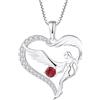 FJ Collana Cuore Angelo Custode Argento 925 Donna Collana con Ciondolo Ala d'Angelo Collana Luglio Pietra Portafortuna Rubino Gioielli Regalo per Donna
