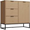 Inter Link - Cassettiera - Credenza - 1 anta - 3 cassetti - Pino massiccio - Rovere colori - Moderna - VIVO 1T3S
