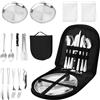 MXTIMWAN Campeggio Posate Set, 14 Pezzi Set di Posate da Campeggio Kit, Set di Posate da Campeggio in Acciaio Inox per Stoviglie per Esterni, Barbecue, Picnic