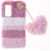 SNCLET Fluffy Fur Plush Case per TCL 505 Custodia Peluche Faux Pelliccia Pelosa e Morbida LOVE Peluche Pom Pom Luccichio Diamante Silicone Bumper Pretettiva Cover per TCL 505,Collage Rosa