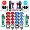 Fosiya 2 Giocatori Arcade Joystick LED Chrome Pulsanti per PC MAME Raspberry Pi Videogiochi Arcade Cabinet Parts (Rosso & Blu)