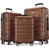 SHOWKOO Set di Valigie Rigide 3 Pezzi Espandibile ABS+PC Leggero Ultra Durevole Valigia Trolley da Viaggio con Chiusura TSA e 4 Ruote Doppie (M-L-XL, Marrone)