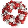 com-four® Ghirlanda natalizia per porte - Ghirlanda dell'Avvento con varie palline di albero di Natale in bellissimi colori Ø circa 32 cm - Grande decorazione natalizia lucida - Ghirlanda