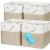 OrganiHaus Set di 4 Cubi Scatole Portaoggetti 28x28, Cestini Portaoggetti in Tessuto con Manici in Corda, Cubi Portaoggetti Pieghevoli per Libreria Kallax, Cestino per la Cameretta. Beige/Bianco