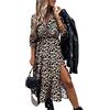 Osheoiso Abiti Lunghi Floreali da Donna Vintage Vestito Spiaggia Donna Chic Abito da Sera Vestito con Scollo a V Abiti da Spiaggia Tunica Sciolta Primavera B Leopardato L