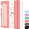 Qefuna Notebook B5 Punteggiato Bullet Dot Journal,Quaderno a spirale da 300 pagine,Carta resistente all'inchiostro 100 g/m², Copertina rigida in PVC,con righello,Tasche espandibili,17,7x 25 cm - Rosa