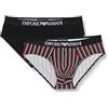 Emporio Armani Stretch Cotton Classic Pattern Mix 2pack Brief, Slip Uomo, Multicolore (Red Stripes Print-Black), L