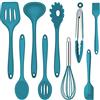 Joyfair - Set di 9 utensili da cucina in silicone, resistenti al calore, set di pentole con spatola, frusta, pinza per barbecue, posate da cucina antiaderenti per cucinare e cuocere, blu
