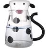 Peosevi Caraffa Mucca Vetro, Caraffa Acqua Vetro,Brocca per Acqua in Vetro di Mucca con Tazza di Vetro,Brocca per Acqua di Mucca, Caraffa per tè in Vetro di Mucca Carina Bollitore per Latte (1800 Ml)