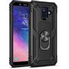 JMstore Cover Compatibile con Samsung Galaxy A6 Plus 2018 con Schermo Vetro temperato,Anti-Drop Custodia Anello Supporto Girevole (Nero)