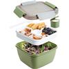 Greentainer Contenitore per insalata da 1,5 l, senza BPA, 3 scomparti per condimenti e snack, con contenitore per condimenti, cucchiaio riutilizzabile integrato, adatto al microonde (verde militare)
