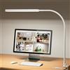 SKYLEO Lampada da Scrivania, Lampada Scrivania LED 1300LM - Collo di Cigno Flessibile - 5 Modalità Colore x 11 Livelli di Luminosità - Funzione Timer e Memoria - 12W Lampada con Pinza - Bianco