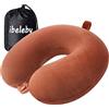 iBeleby Cuscino da viaggio, cuscino per il collo per i viaggi, 100% in pura memory foam morbido comfort e supporto per aereo/auto, ufficio e riposo a casa (marrone)