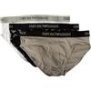 Emporio Armani Slip Uomo Confezione 3 Pezzi Mutande Elastico a Vista Puro Cotone Underwear Articolo 111624 4R722 Brief, 18111 Bianco/Nero st/Pietra, M