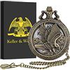 Keller & Weber Orologi da tasca vintage con aquila da uomo, regali di aquila per uomo, regali di San Valentino, regali di compleanno, collane per donne, bronzo