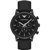 Emporio Armani Orologio da uomo, movimento cronografo, cassa in acciaio inossidabile nero 46 mm con cinturino in pelle o silicone, AR1970