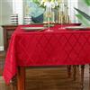 SASTYBALE Tovaglia natalizia in jacquard con fiori, a prova di perdite, polvere e pieghe, in poliestere, per Natale e vacanze invernali (rettangolare/oblunga, 152 x 213 cm (6-8 posti), rosso)