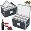 VERONLY Vino Portabicchieri Scatole Trasloco, Contenitori per Bicchieri da Vino con Partizione per 24 Bicchieri di Cristallo, Confezione da 2 Scatola Pieghevole con Finestra per Etichett(Grigio)