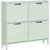 SoBuy Scarpiera Salvaspazio Slim da Ingresso Mobile Portascarpe con 4 Ante a Ribalta Regolabili in Legno Armadio Scarpiera Alta e Stretta per Corridoio, 100x19x91 cm，Verde Chiaro, FSR100-GR
