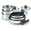 Qdesign - Batteria da cucina a induzione 10 pezzi - Set di 3 pentole, 3 padelle antiaderenti, 3 coperchi e manico rimovibile - acciaio inossidabile - qualsiasi fuoco - argento/nero