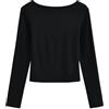 Generic Top a Camicia a Maniche Lunghe con Colletto a Una Riga per Donna T-Shirt Corta a Vita Alta Dimagrante e Inverno-Nero-M