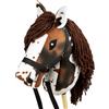 SKIPPI Hobby Horse Pezzato Sauro, Set Cavezza e Redini, Cavallo A3, Testa di Cavallo con Bastone Macchiato, Bianco con Macchie Marroni, Tobiano