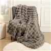 macinso Coperta di finta pelliccia di coniglio super confortevole e spessa a bolle su due lati, coperta morbida e accogliente per divano, sedia, letto, divano, soggiorno, grigio, 127 x 152 cm
