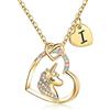 TINGN Collana Unicorno per Ragazze con Ciondolo Cuore Placcato Oro 14K, Collana con Iniziale I, Gioielli per Donna