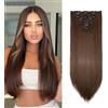 Gairyan Extension Clip Capelli Lisci Marrone Dorato 8pcs Set Extension Capelli Finti Clip Posticci per Capelli Naturali Sintetici Clip in Hair Extension Morbido Parrucchino Lungo Dritto Full Head 65cm