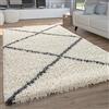 Paco Home Tappeto Salotto Pelo Lungo Tappeto Soggiorno Shaggy Motivo Diamante Scandinavo, Dimensione:120x170 cm, Colore:Crema