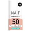 Naïf Crema solare minerale Stick - per Neonati e Bambini - Protezione elevata - Resistente all'acqua - Vegano - Senza profumo - SPF50-36gr