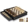 Peradix Scacchi e Dame Game 2 in 1 - Scacchiera in Legno con Cassetto Portaoggetti 32 x 32 cm, Scacchiera Professionale/2 Regina per Bambini e Adulti