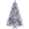 COSTWAY Albero di Natale Innevato 136/180 cm, Albero di Natale con 160/240 Luci LED, 472/850 Rametti di PE PVC, 26/34 Pigne, Aghi di Pino e 8 Modalità di Illuminazione (180 cm)