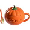 Housoutil Halloween Tazza Di Zucca, 400ml Tazza a Forma Di Zucca Con Coperchio, Creativo Tazza Di Latte Tazze Con Cucchiaino Halloween Boccale